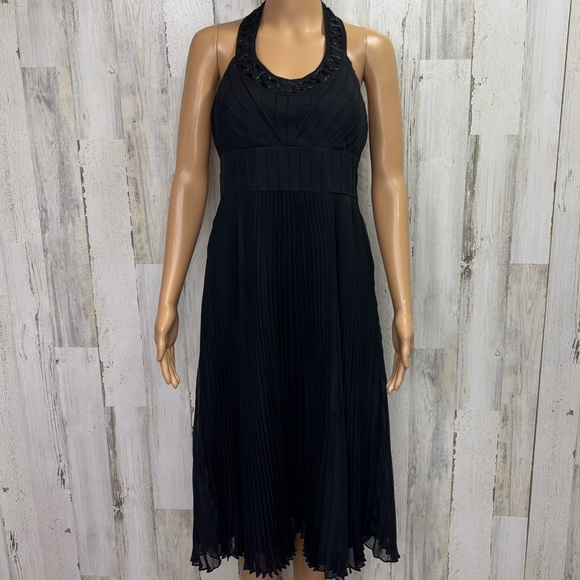 Jones New York Pleated Black Silk Halter Dress - Picture 1 of 10